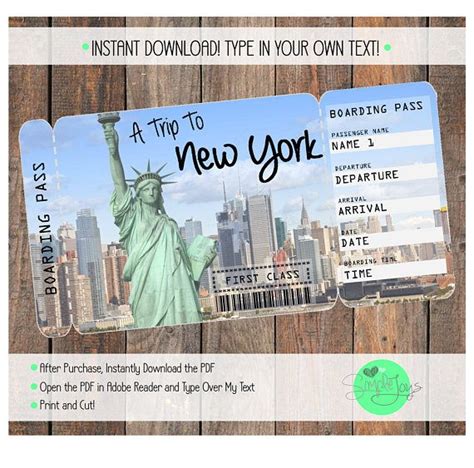 Printable Ticket to New York Boarding Pass, Surprise Vacation Trip ...