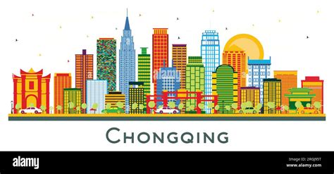 Chongqing China city Skyline with Color Buildings isolated on white. Vector Illustration ...