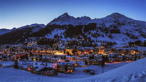 Image Switzerland Davos Winter mountain Snow Evening 3840x2160