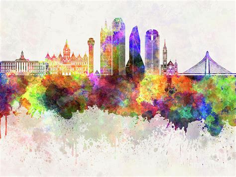 Dallas skyline in watercolor background Painting by Pablo Romero | Fine Art America