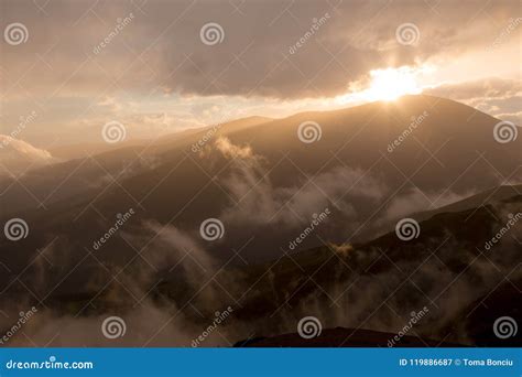 Spectacular Light during Sunset in the Mountains. Dramatic Cloud Stock Image - Image of height ...