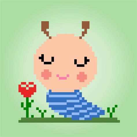 Pixel 8 bit caterpillar. Animals for game assets in vector illustration ...