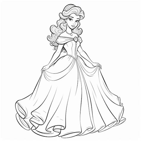 Beautiful line art princess drawing coloring book picture AI Generated ...