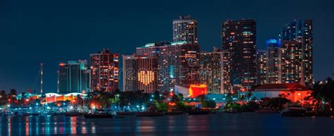 Miami Skyline. Miami Skyscrapers at the Night, South Beach. Editorial Photo - Image of tourism ...