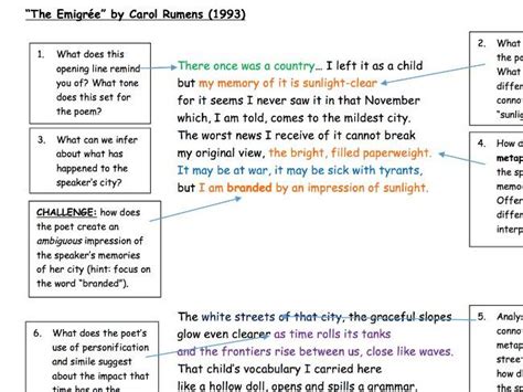 GCSE Poetry Anthology: "The Emigree" Analysis Task | Teaching Resources