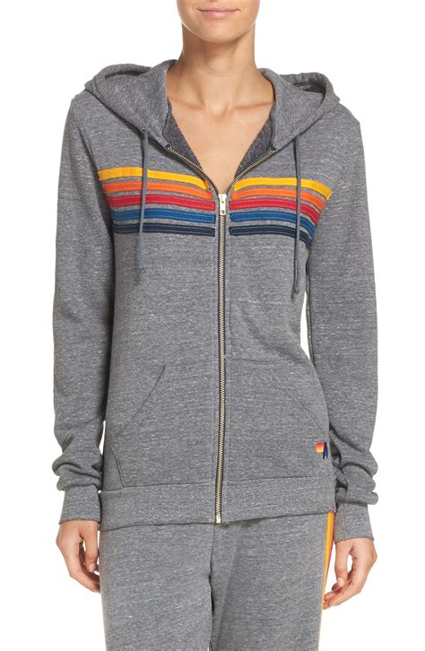 Aviator Nation 5-stripe Zip Hoodie in Heather Grey (Gray) - Lyst