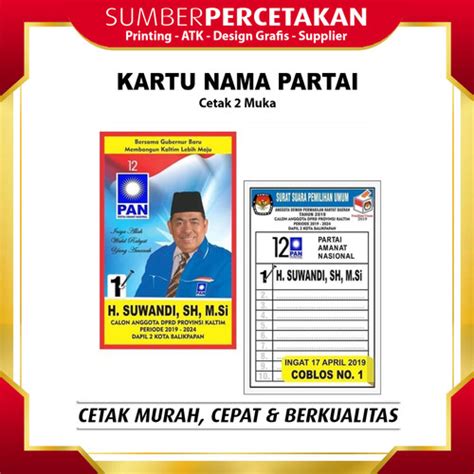 Jual Kartu Nama Partai Cetak 2 muka untuk kampanye partai caleg & Pilkada - Jakarta Pusat ...