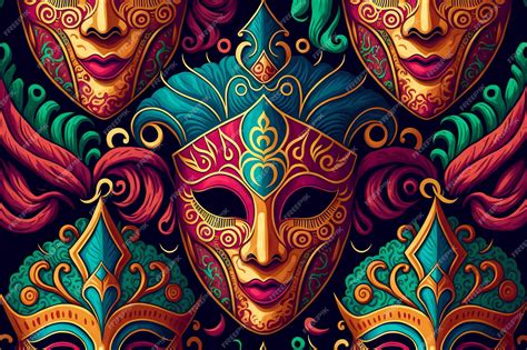 Premium Photo | Festival mask carnival artwork seamless pattern