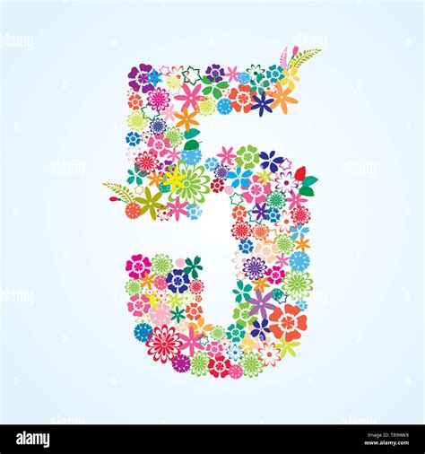 Vector Colorful Floral 5 Number Design isolated on white background ...