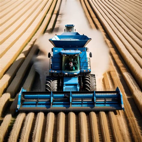 Blue Combine Harvester Agriculture Machine Harvesting in a Field Stock ...