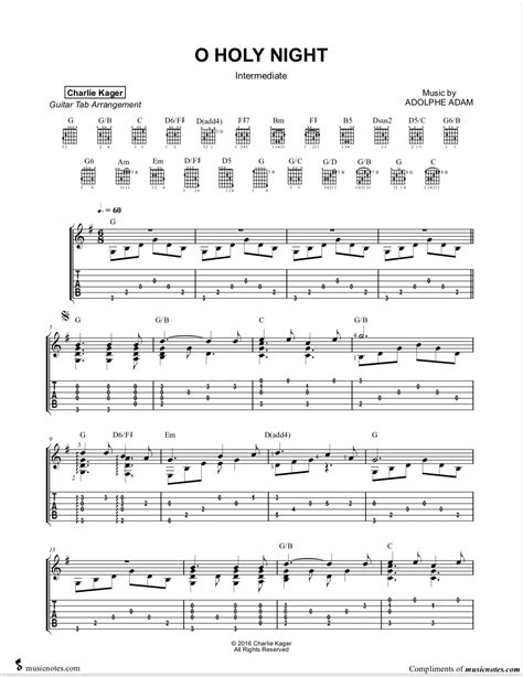 O Holy Night Acoustic Fingerstyle Guitar Tab Notation Sheet