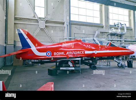 Red Arrows Hawk Aircraft in RAF Scampton Heritage Centre Stock Photo - Alamy