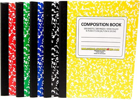 100 Sheet Composition Books - School Supply Bundle - 5 Wide Ruled Composition Books - 1 Notebook ...