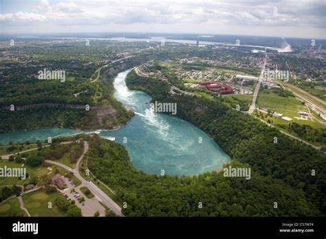 aerial view of niagara whirlpool and area from helicopter flight over ...