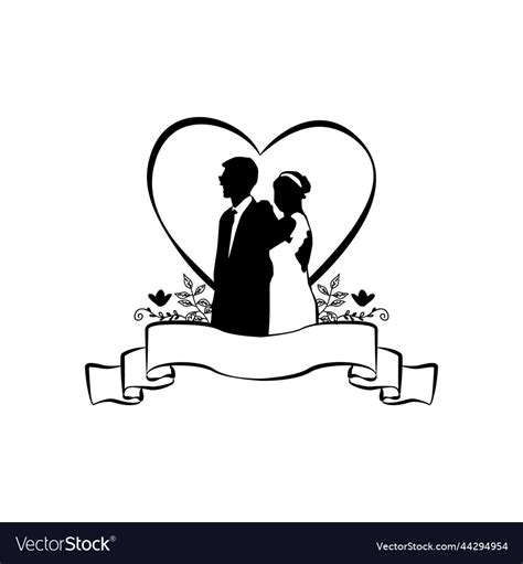 Bride and groom silhouette clipart isolated design