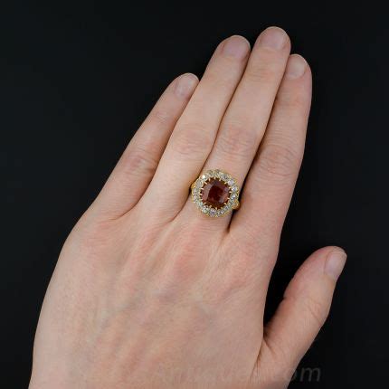 Hessonite Garnet and Diamond Victorian Ring