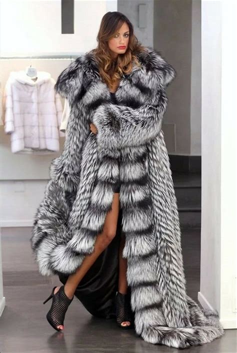 BNWT NEW LONG FLOOR LENGTH REAL LUXURY SILVER FOX FUR LEATHER COAT HOOD ...