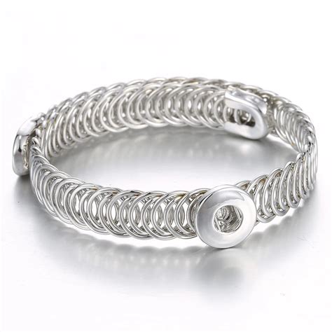 New Snap Jewelry Bracelet 12mm 18mm Silver Snap Button Bangle Bangle Adjustable Cuff Snap ...