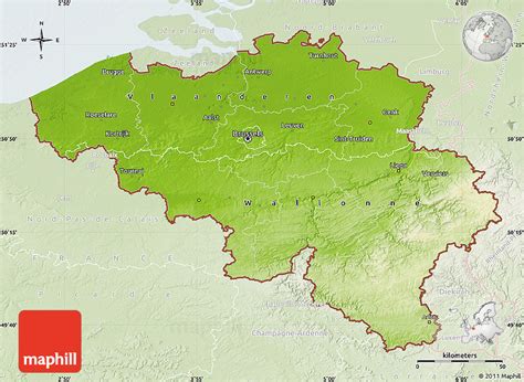 Physical Map of Belgium, lighten