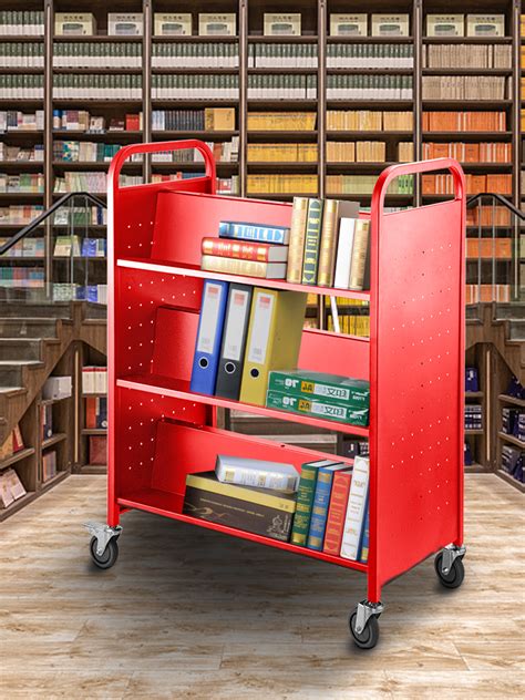 Book Cart Library Cart 200lb with Double Sided W-Shaped Sloped Shelves ...