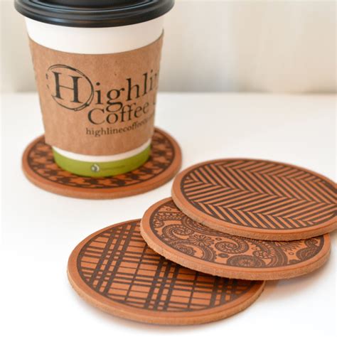 Laser Engraved Leather Coasters with Classic Menswear Patterns