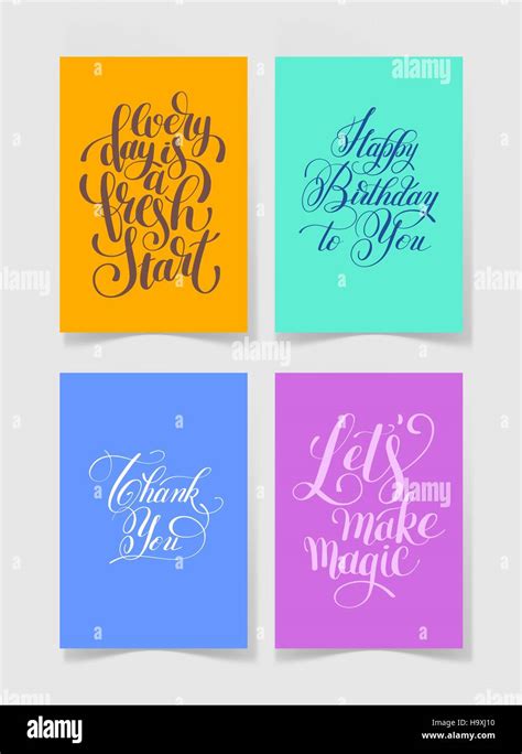 set of four bright colors handwritten lettering positive quotes Stock ...