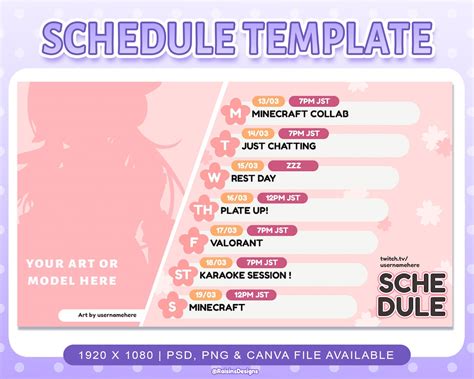 Stream Schedule Template for Twitch & Youtube Streaming / Spring Sakura ...