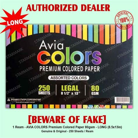 Avia Colors Premium Colored Bond Paper Papers LONG 8.5x13in 80gsm Assorted Colors in 1 Ream 250 ...