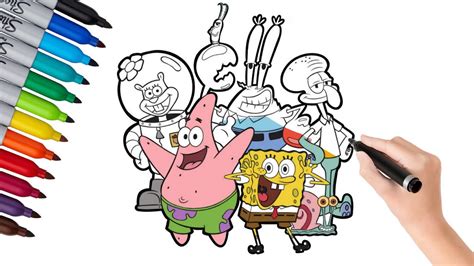 🔴 Coloring Page SpongeBob SquarePants All Character -🌟 Drawing Spongebob - YouTube