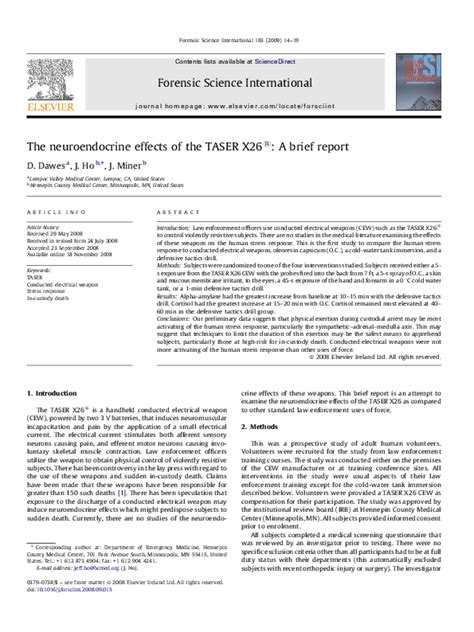 (PDF) The neuroendocrine effects of the TASER X26®: A brief report | James Miner - Academia.edu