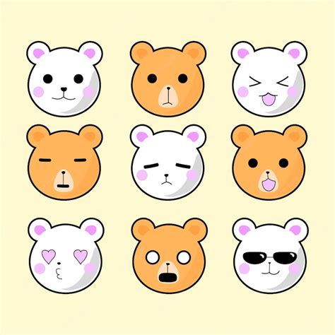 Premium Vector | Bear emoji set