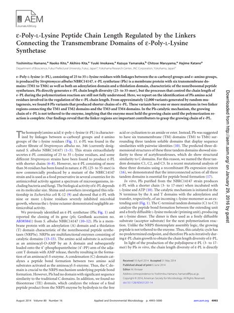 (PDF) epsilon-Poly-L-Lysine Peptide Chain Length Regulated by the ...