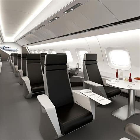 Premium AI Image | Interior of the plane with black seats and round table