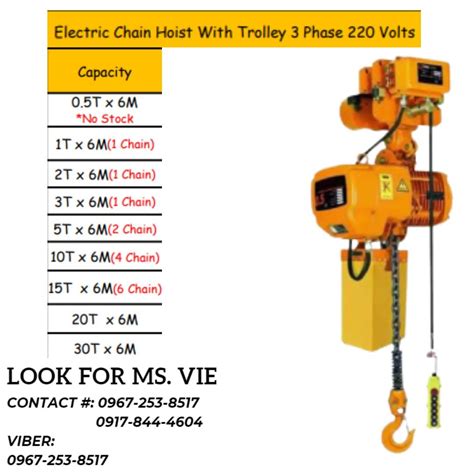 ELECTRIC CHAIN HOIST W/ TROLLEY 3 PHASE, Commercial & Industrial ...