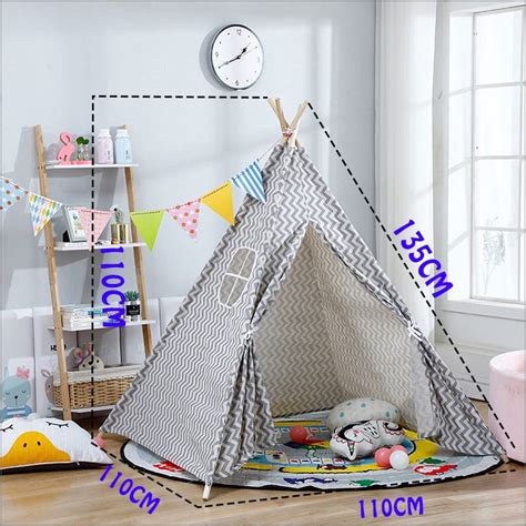 Large Cotton Kids Teepee Play Tent Indoor/Outdoor Playhouse Sleeping Wigwam Toy Teepee Play Tent ...