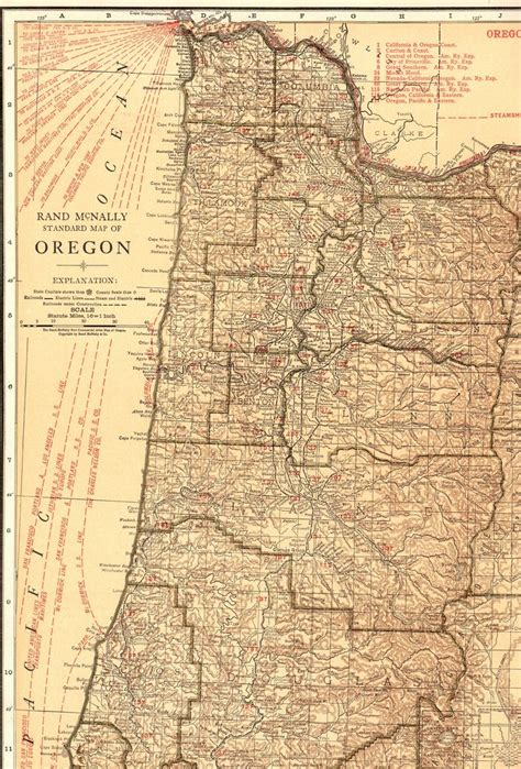 1921 Antique Oregon Map Vintage State Map of Oregon w Railroads Rare Poster Size Gift for ...