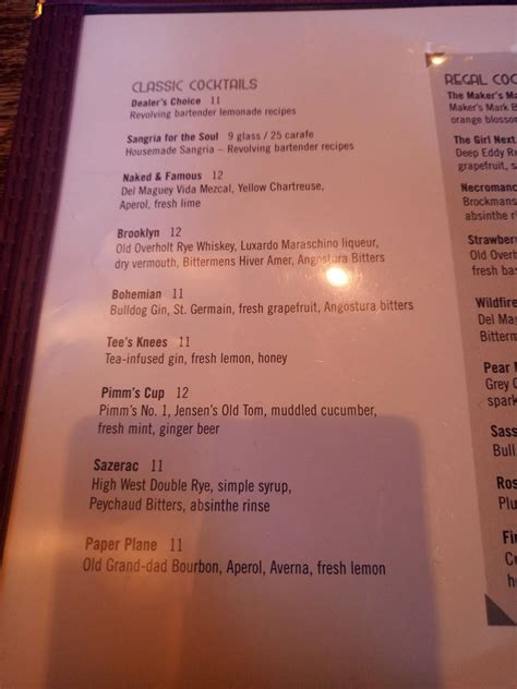 Menu at The Regal Beagle pub & bar, Brookline