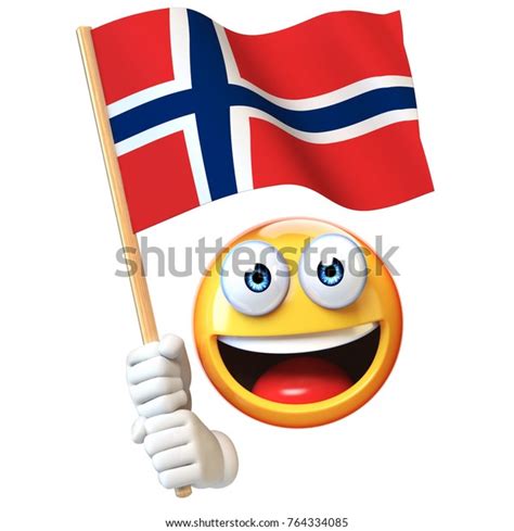 Emoji Holding Norwegian Flag Emoticon Waving Arkivillustrasjon 764334085