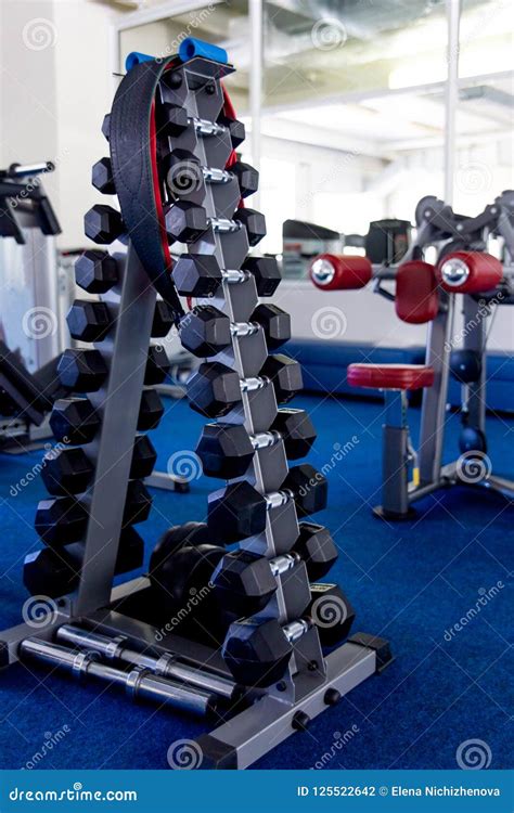 Modern Gym Room Fitness Center with Equipment and Machines Stock Photo ...