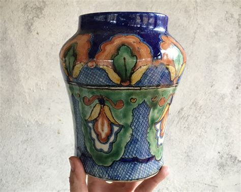 Two Uriarte Talavera Pottery Vases, Puebla Mexican Folk Art, Rustic Home Decor