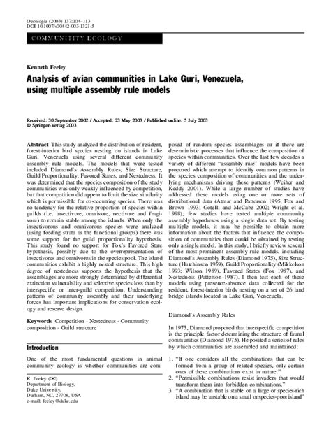 (PDF) Analysis of avian communities in Lake Guri, Venezuela, using multiple assembly rule models ...