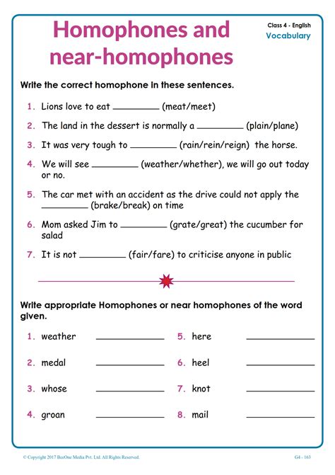 Homophones 3rd Grade Worksheets