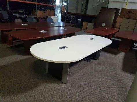 white 10 foot conference room table two power modules Used For Sale