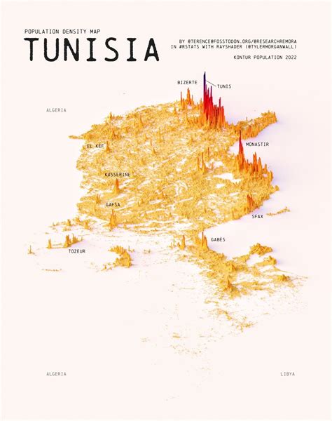 Population density map is Tunisia. by... - Maps on the Web