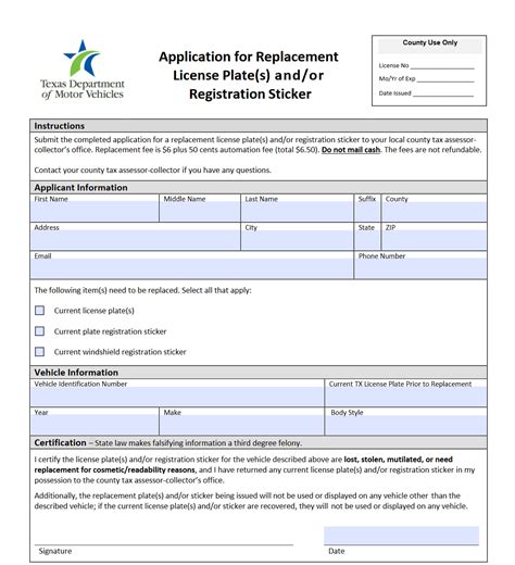 Form VTR-60. Application for Replacement License Plate and Vehicle Registration Sticker | Forms ...