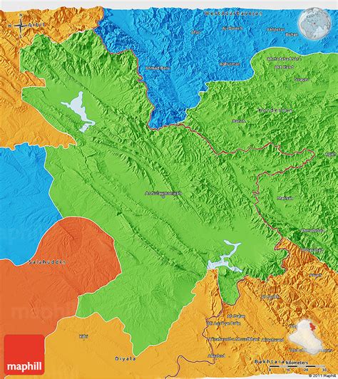 Political 3D Map of Sulaymaniyah