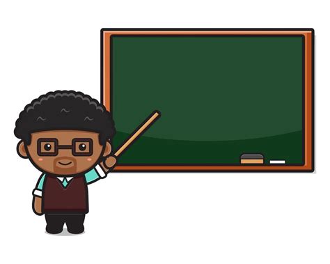 Cute teacher in classroom pointing to chalkboard cartoon illustration 3009881 Vector Art at Vecteezy