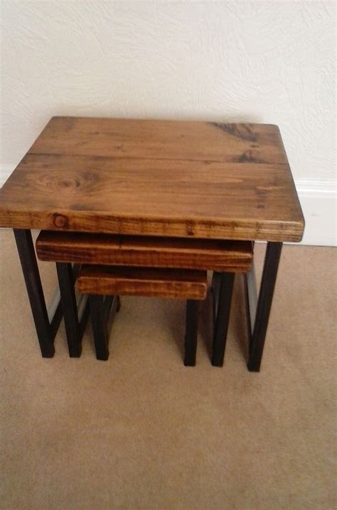 Nest of 3 Rustic Coffee Tables Wood & Metal Industrial Chic - Etsy UK