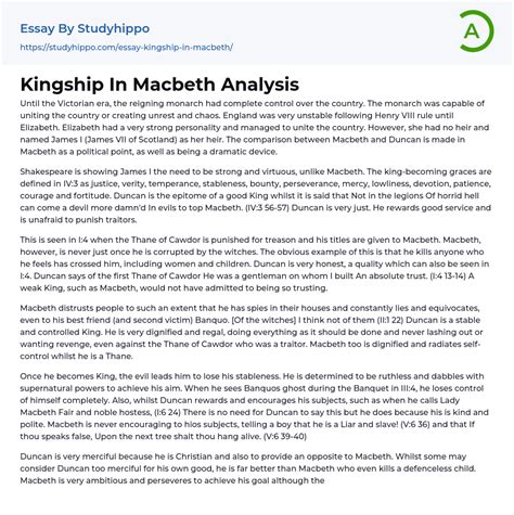 Kingship In Macbeth Analysis Essay Example | StudyHippo.com