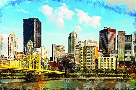 Pittsburgh skyline watercolor canvas Pittsburgh Canvas | Etsy